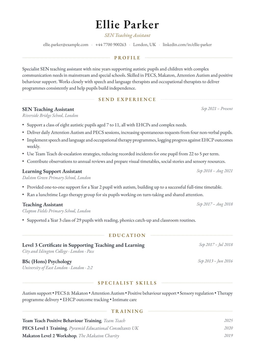 SEN Teaching Assistant CV template