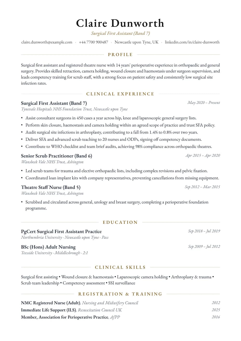 Surgical First Assistant CV template