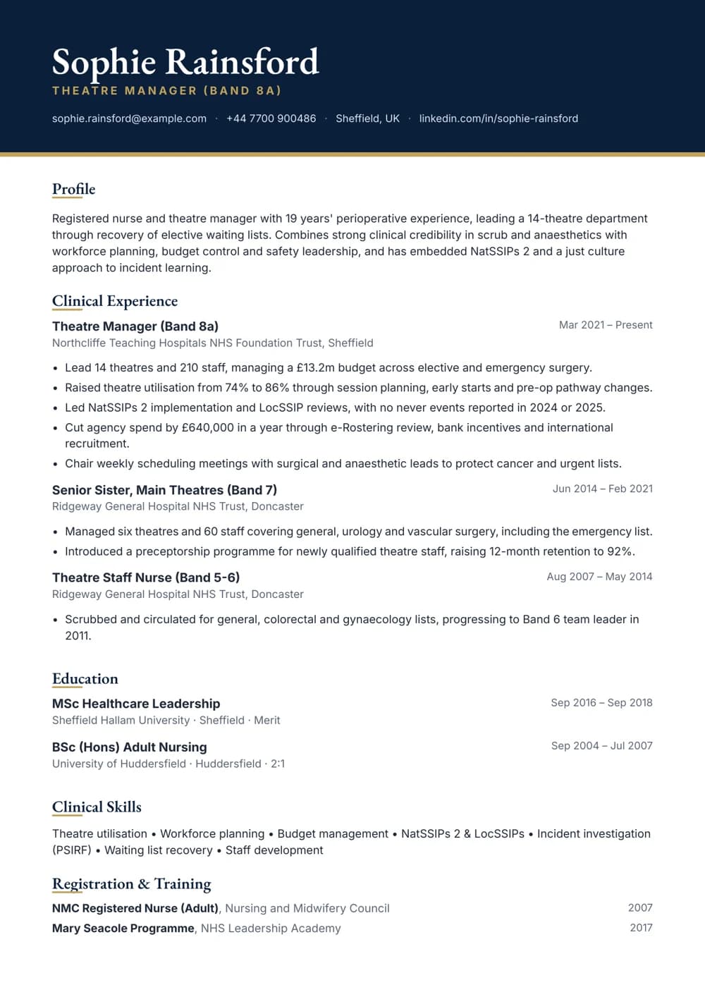Theatre Manager CV template