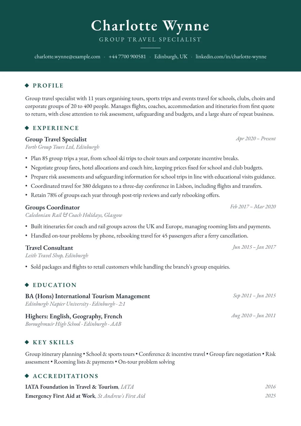 group travel specialist cv template
