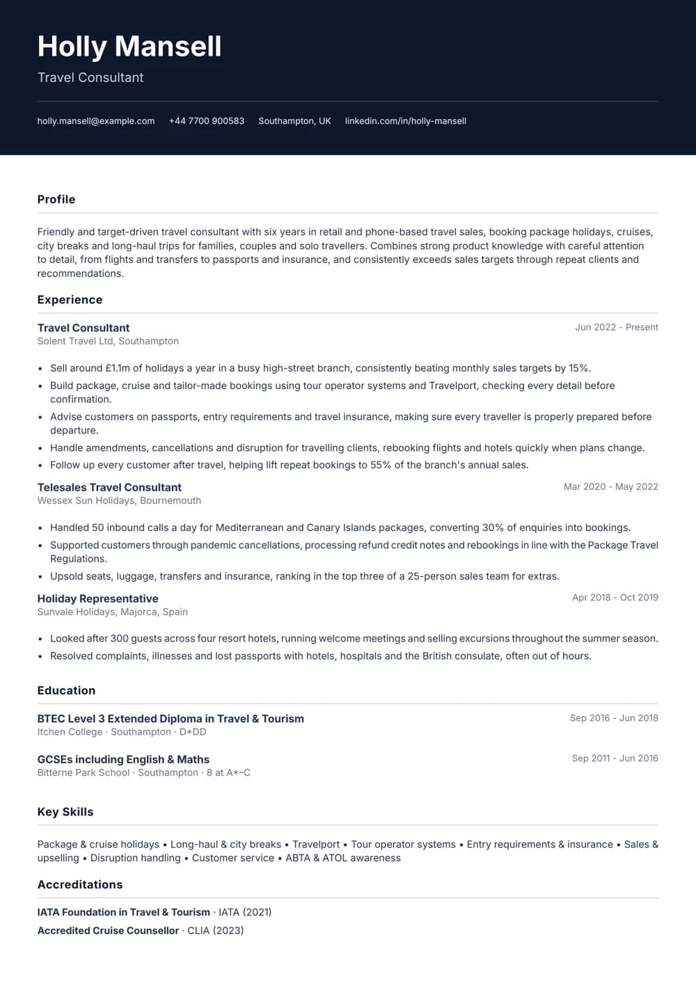 travel consultant cv template