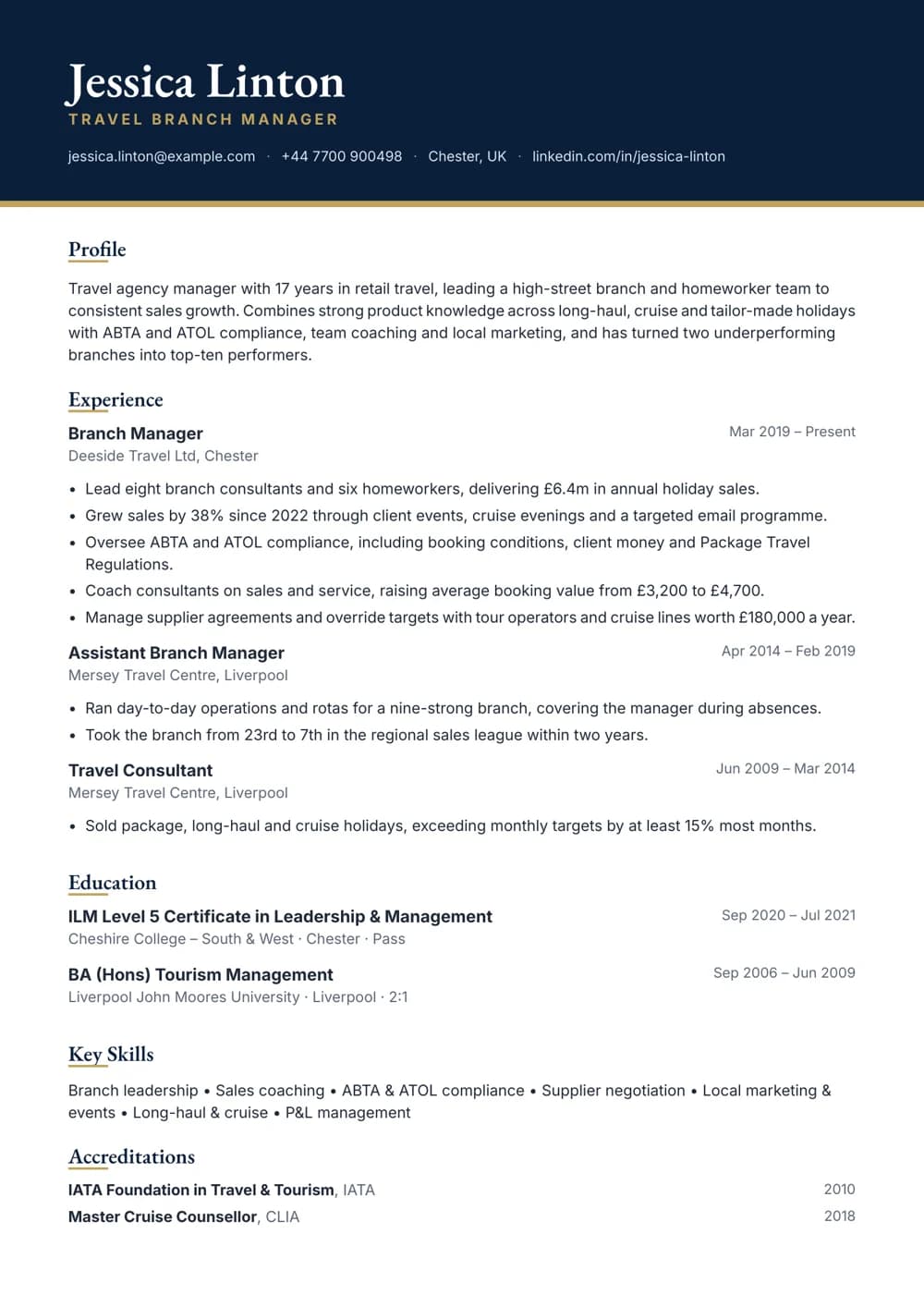 travel agency manager cv template
