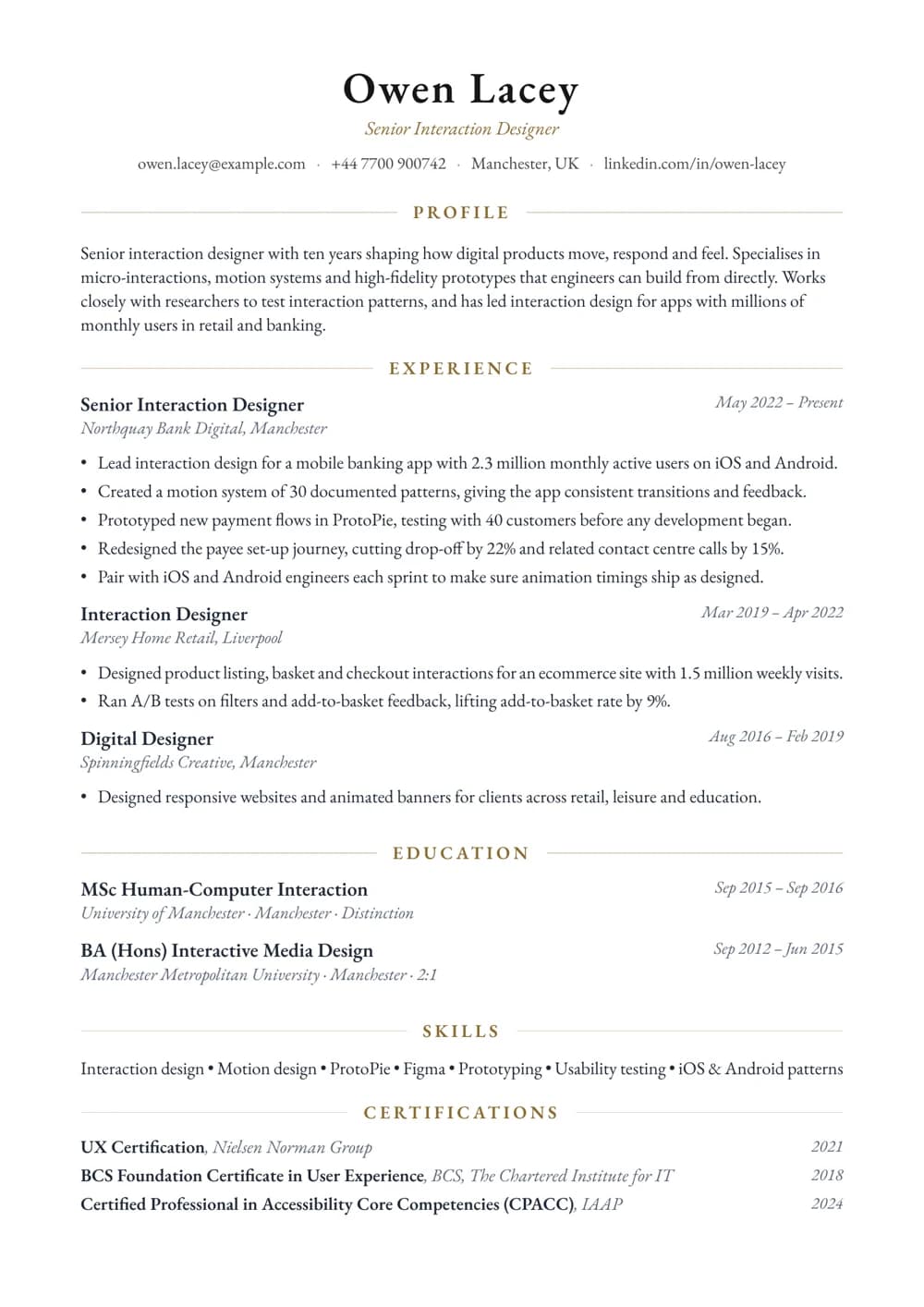 Interaction Designer CV template