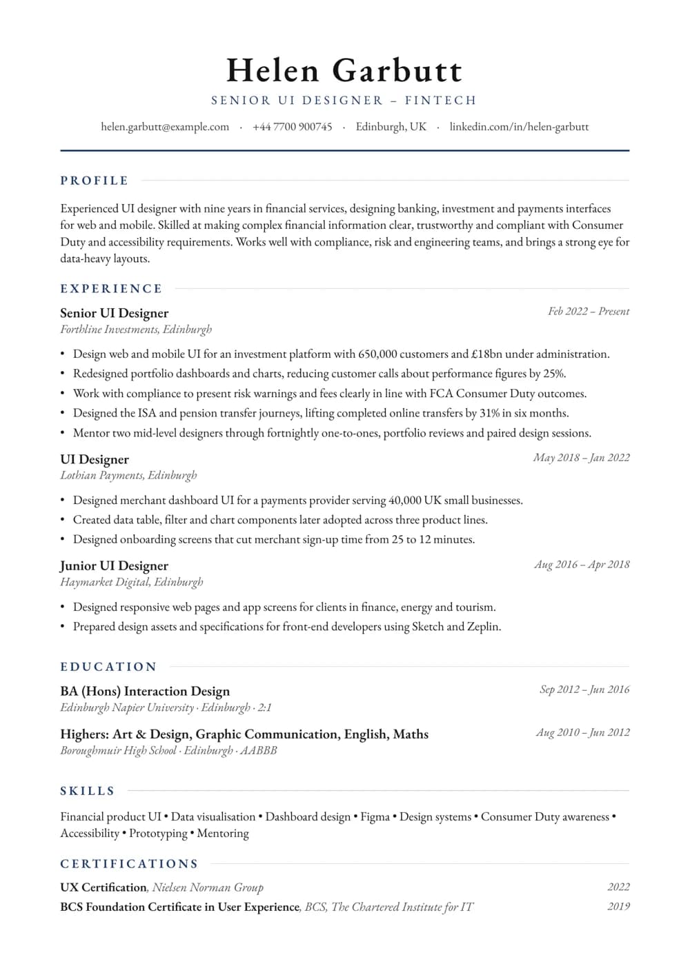 Fintech UI Designer CV template