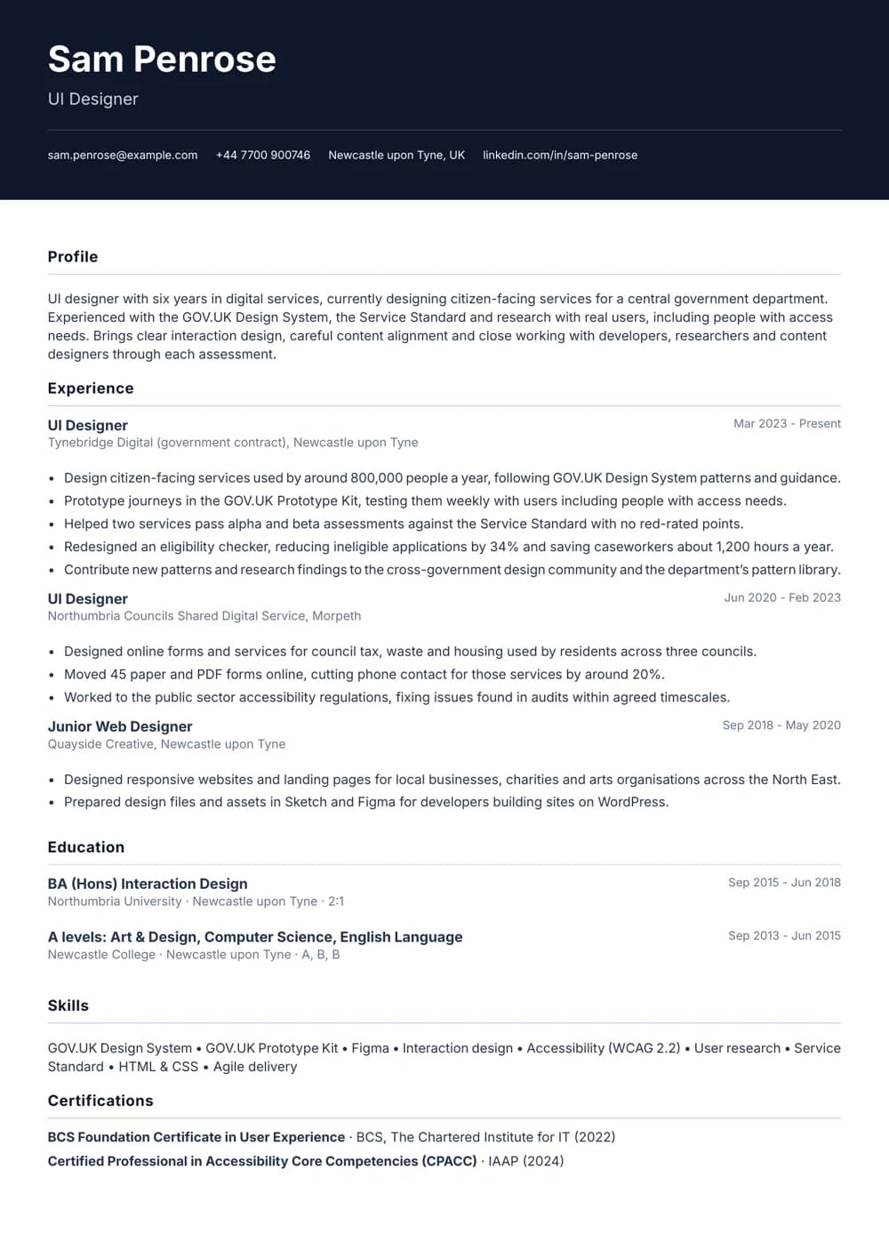 Public Sector UI Designer CV template