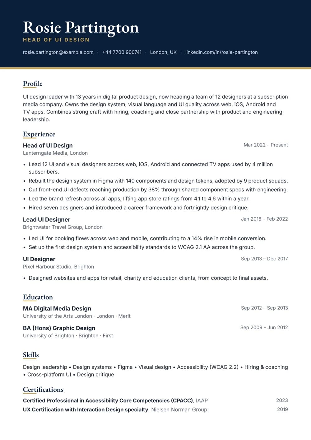 Head of UI Design CV template