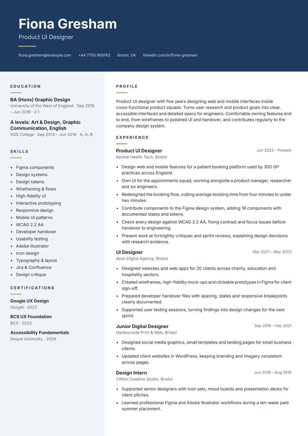 Product UI Designer CV template