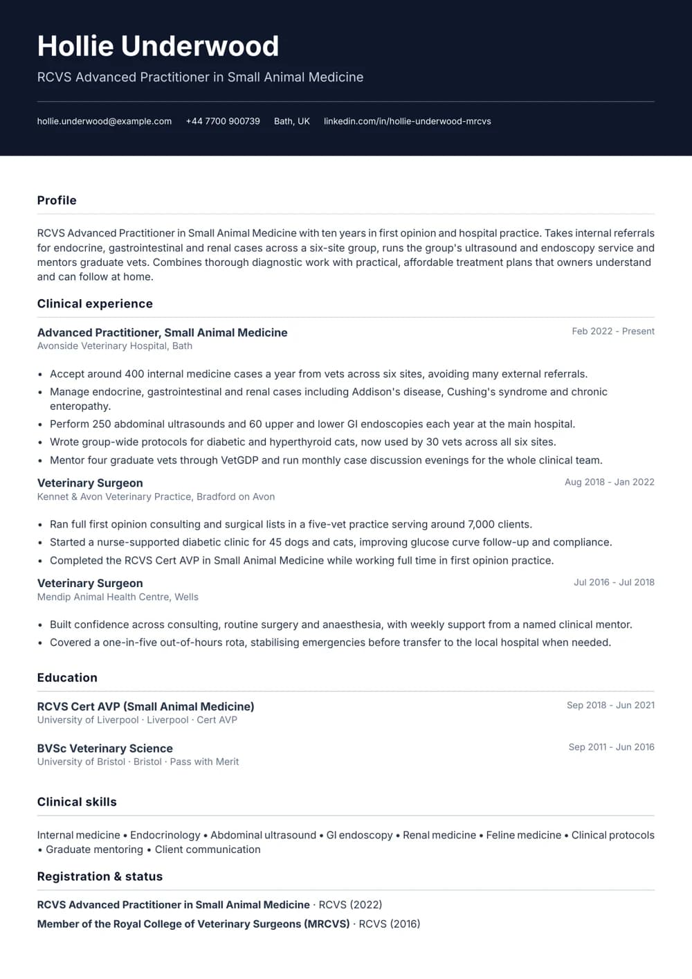 RCVS Advanced Practitioner CV template