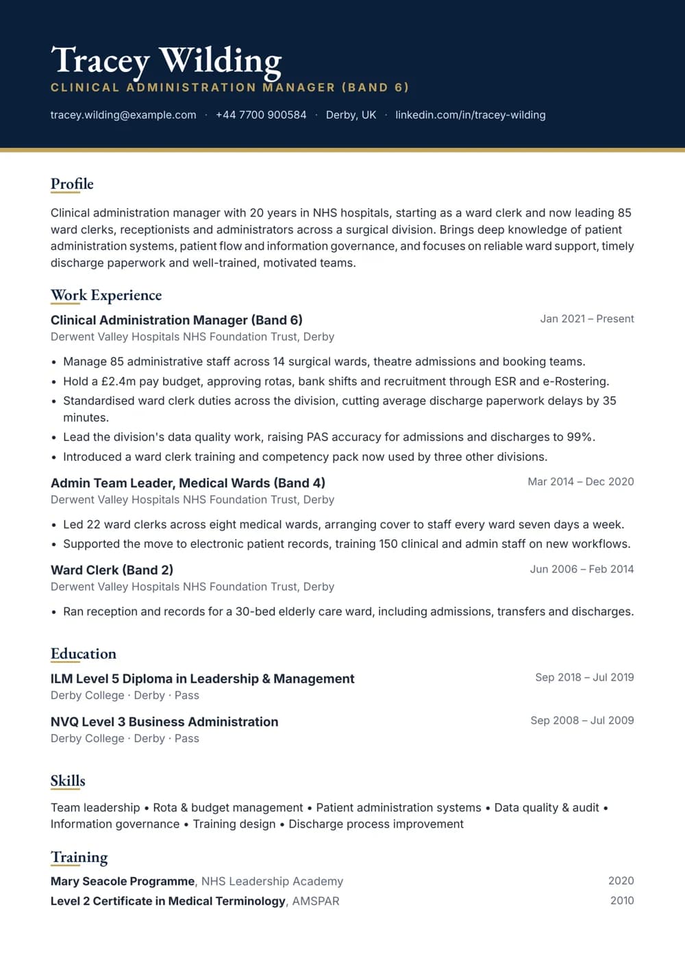 Clinical Administration Manager CV template