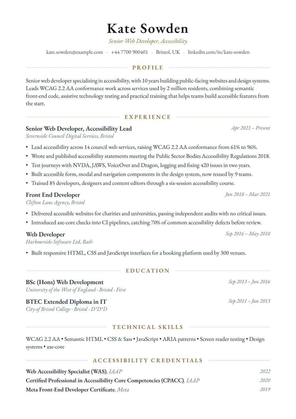 Web Accessibility Specialist CV template