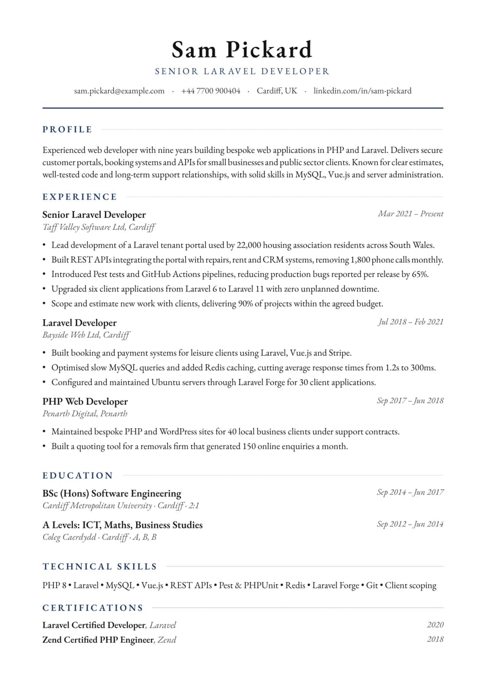 Laravel Developer CV template