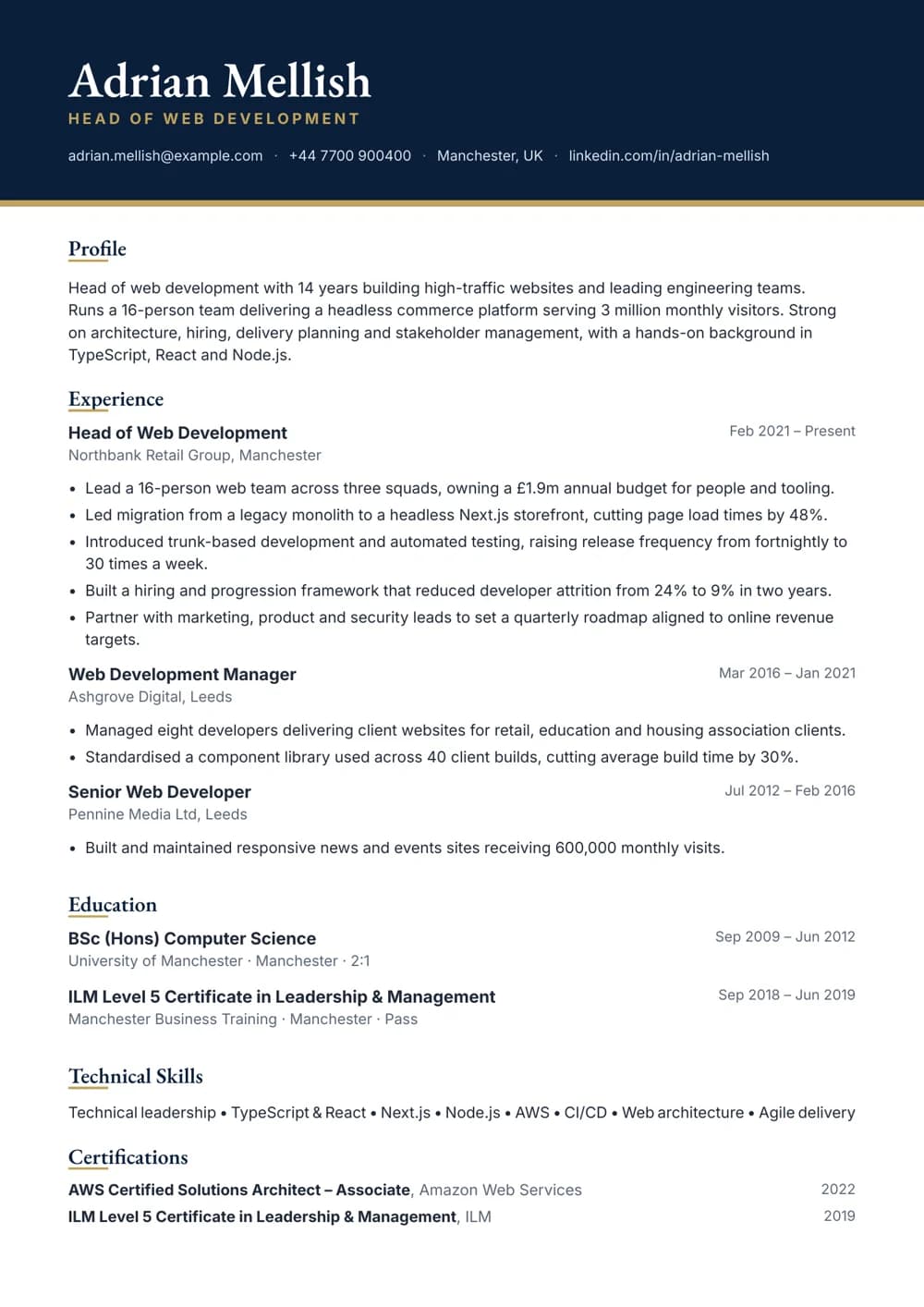 Head of Web Development CV template