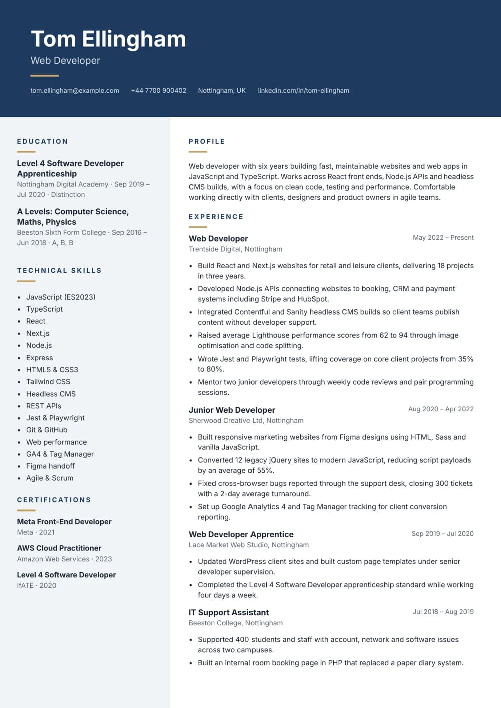 JavaScript Web Developer CV template