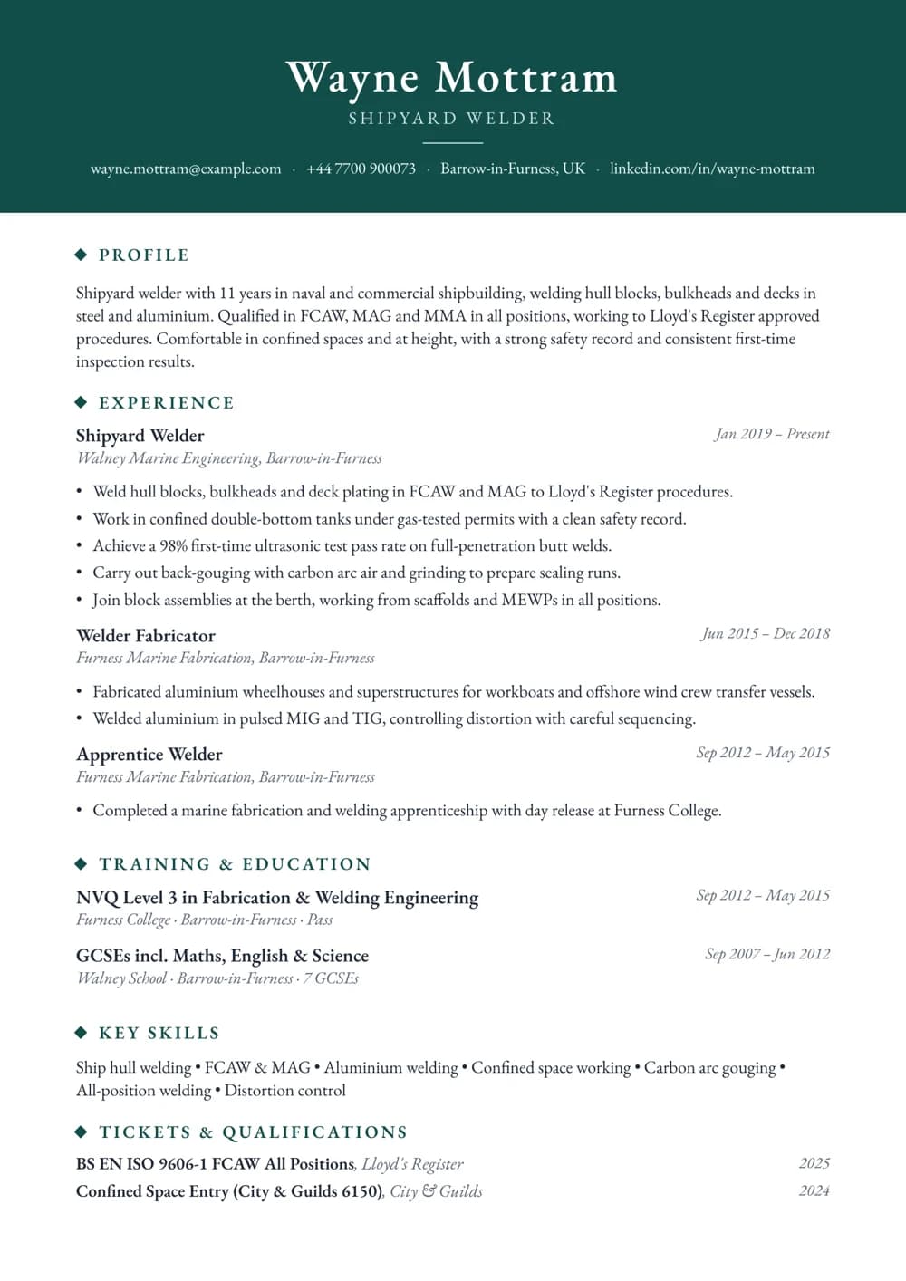 shipyard welder cv template