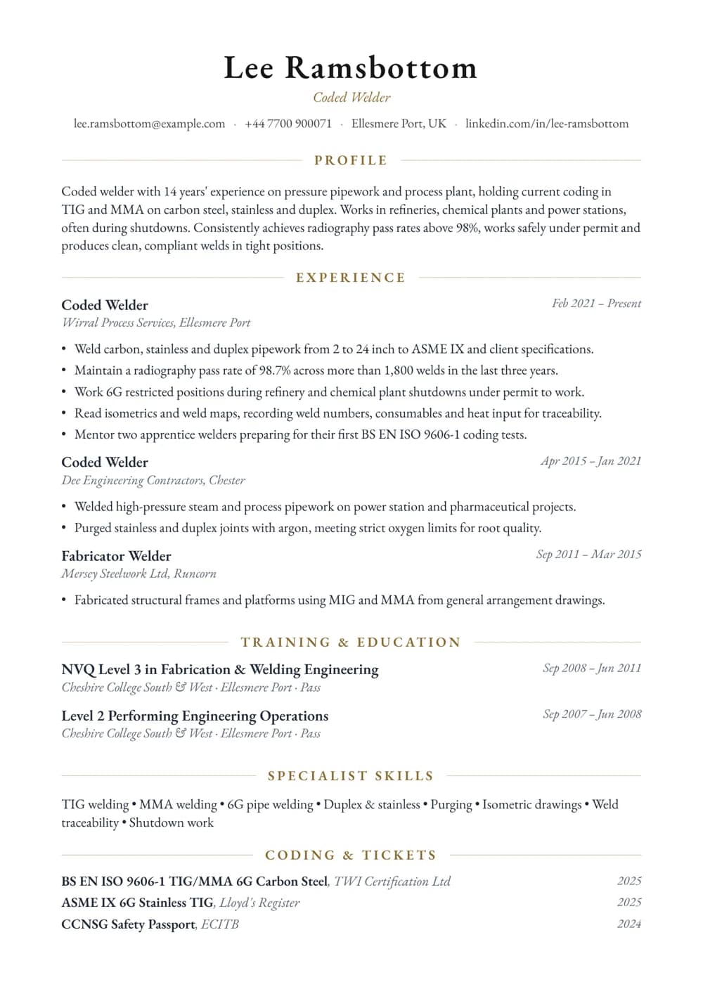 Coded Welder CV template