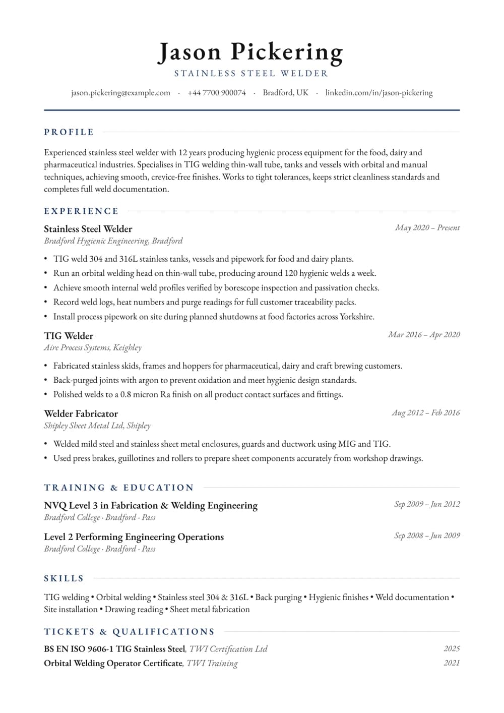 Stainless Steel Welder CV template