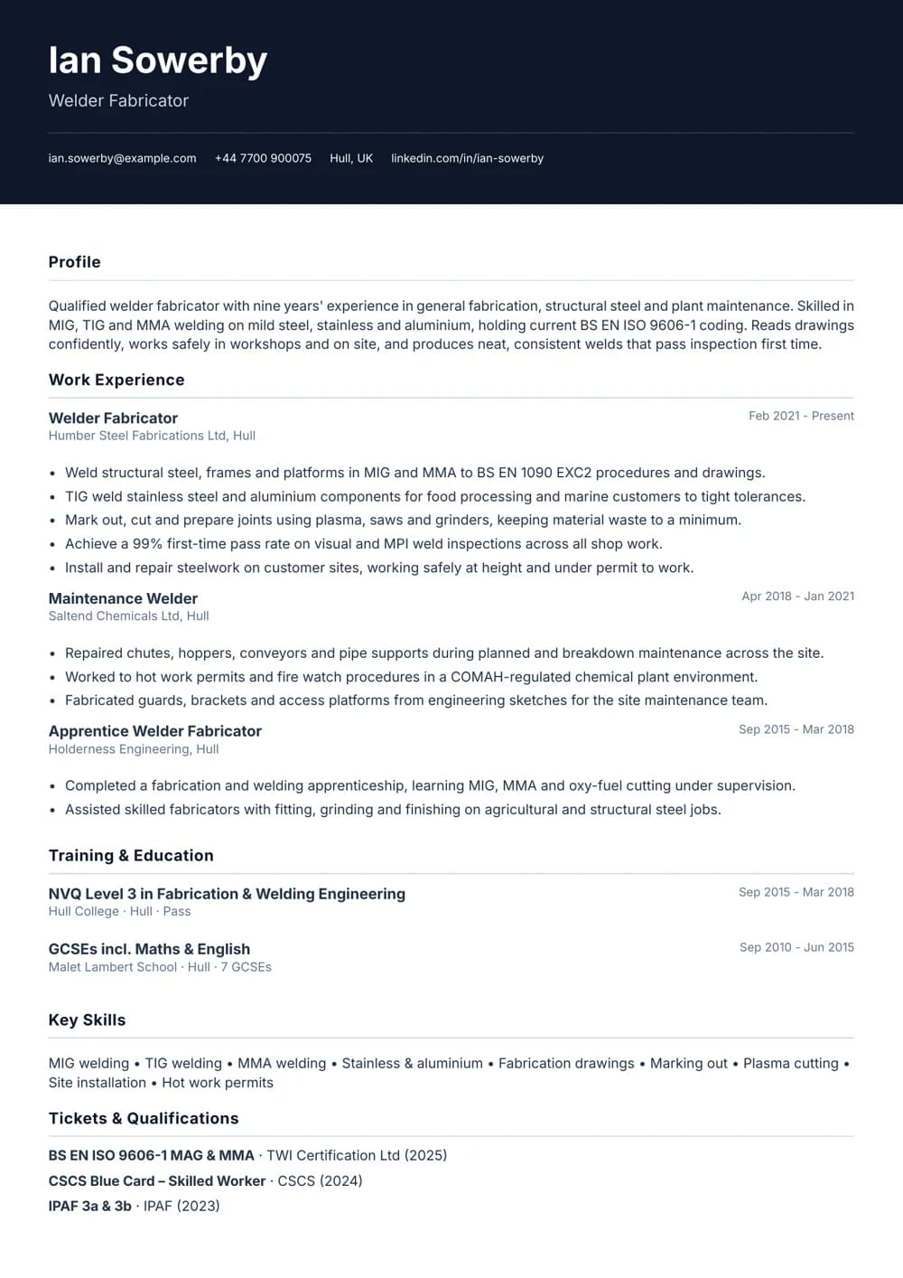 welder cv template