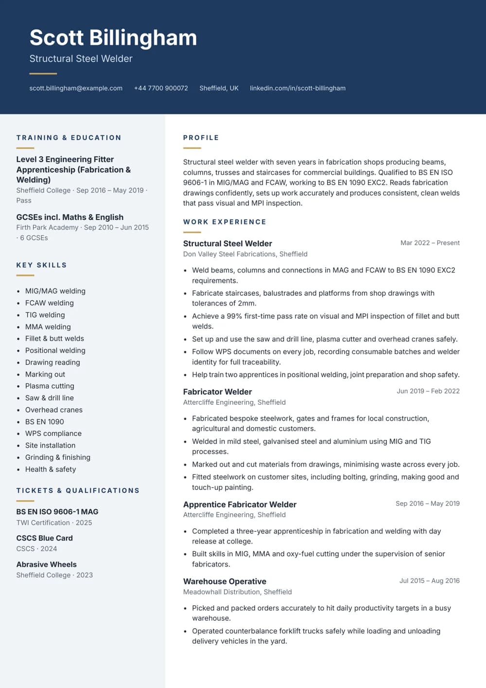 Structural Steel Welder CV template