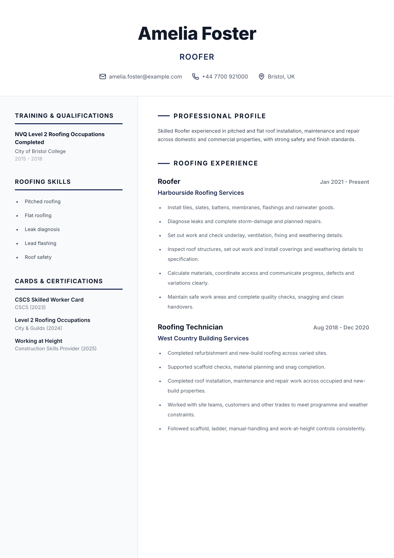 Roofer CV