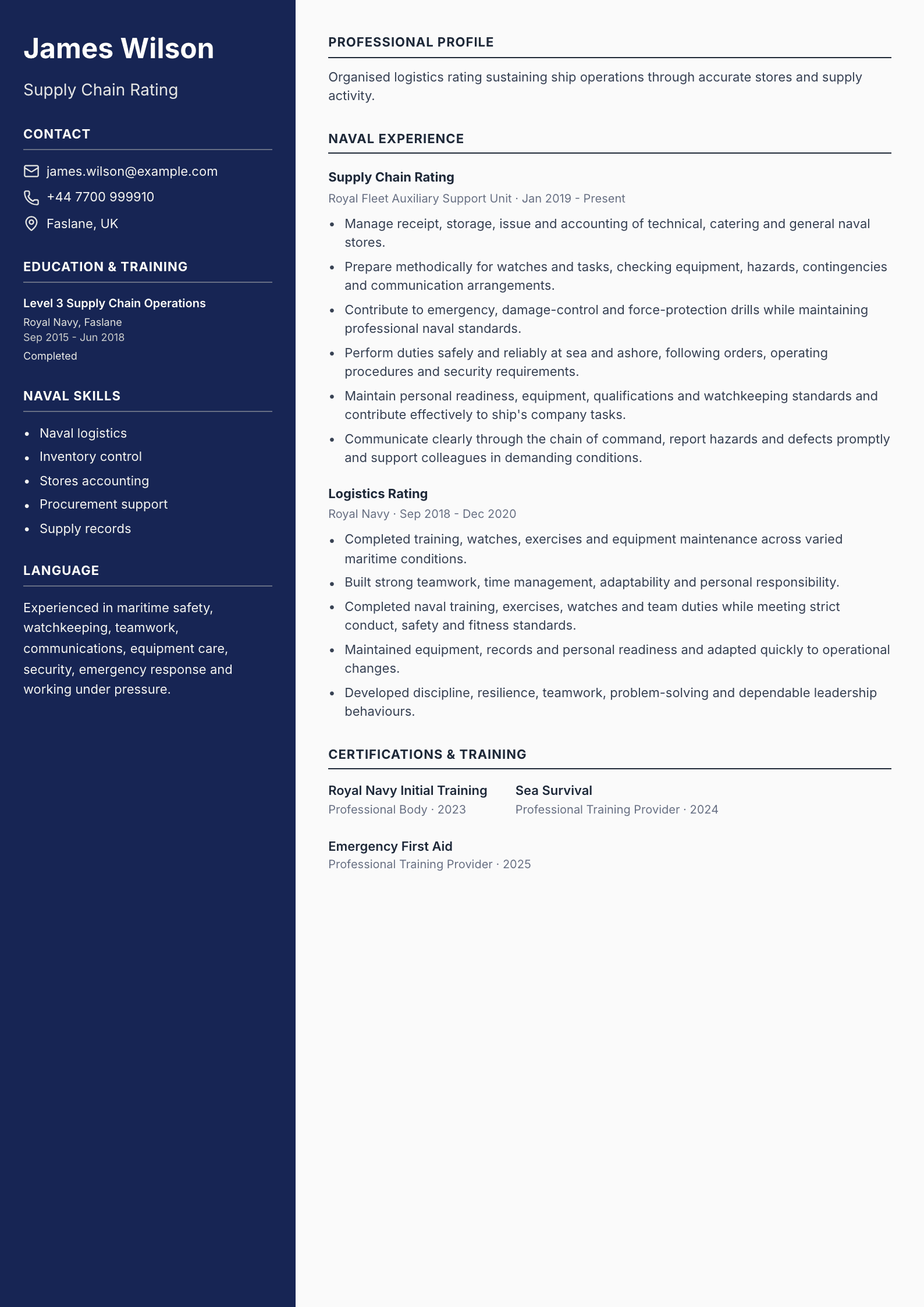 Supply Chain Rating CV template