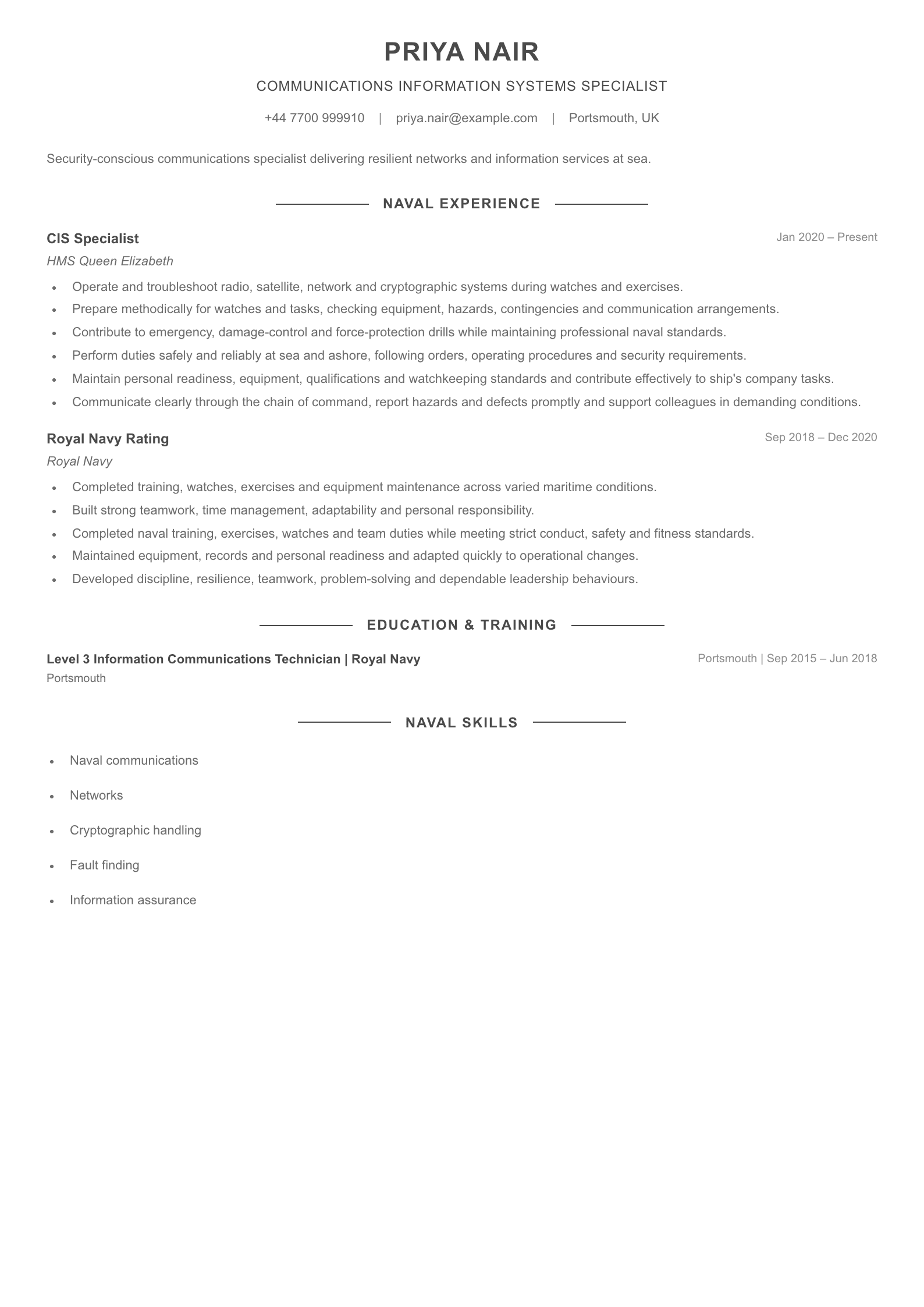 CIS Specialist CV template