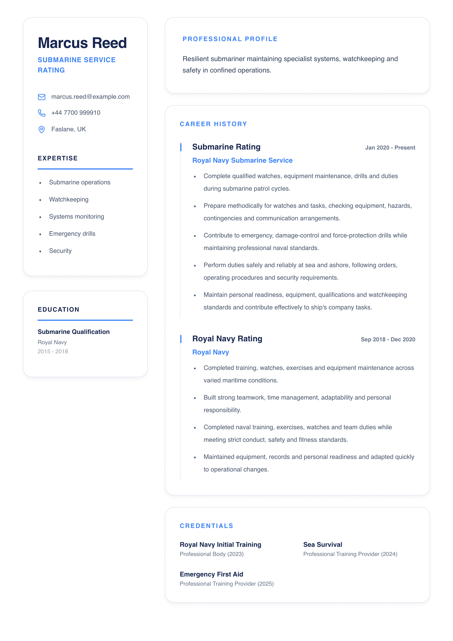 Submarine Service Rating CV template