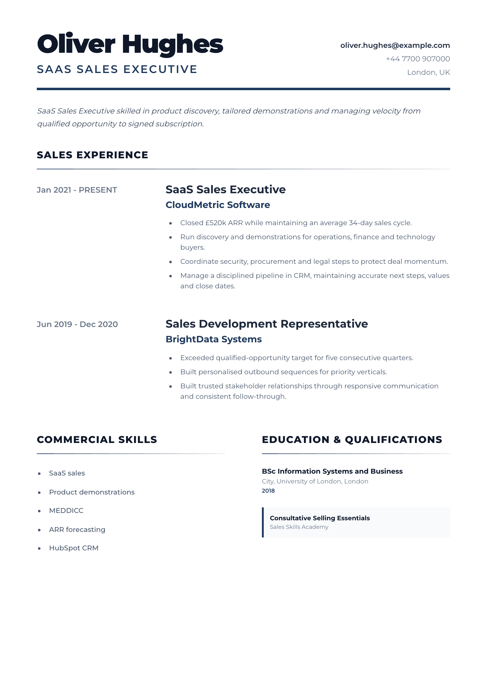 SaaS Sales Executive CV template