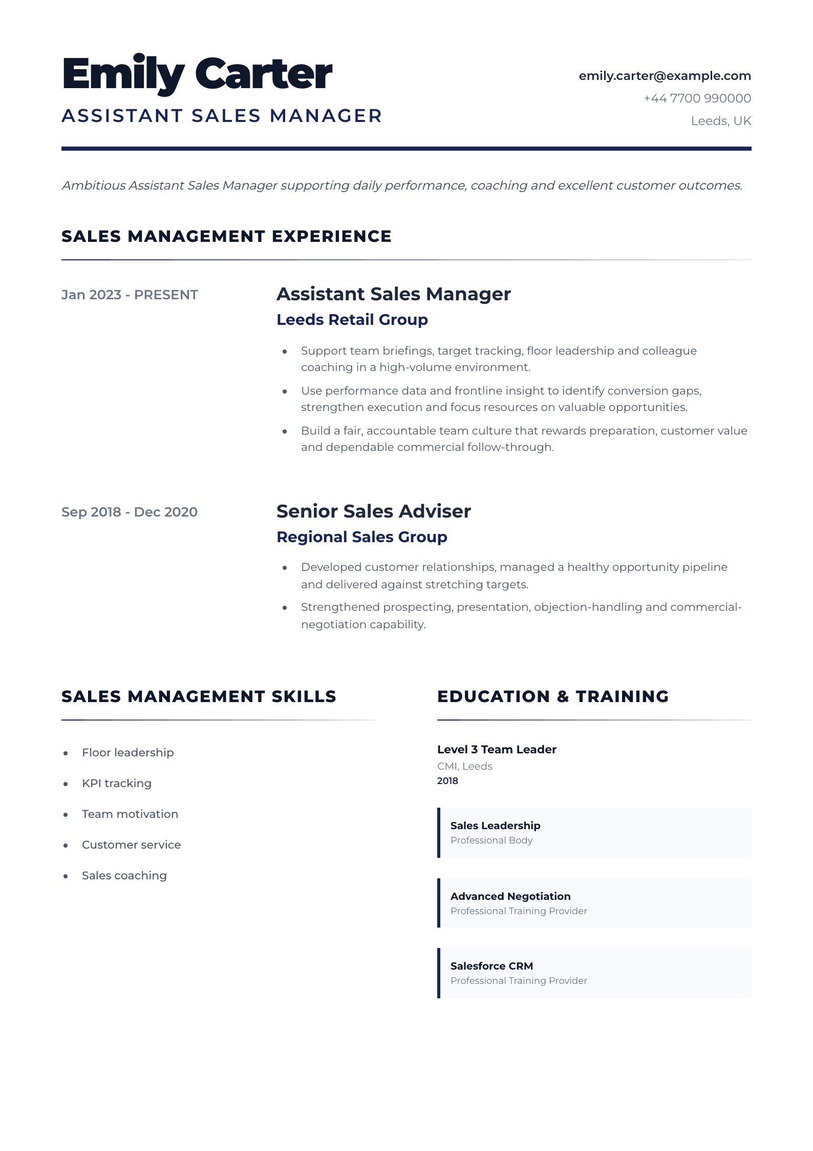 Assistant Sales Manager CV template