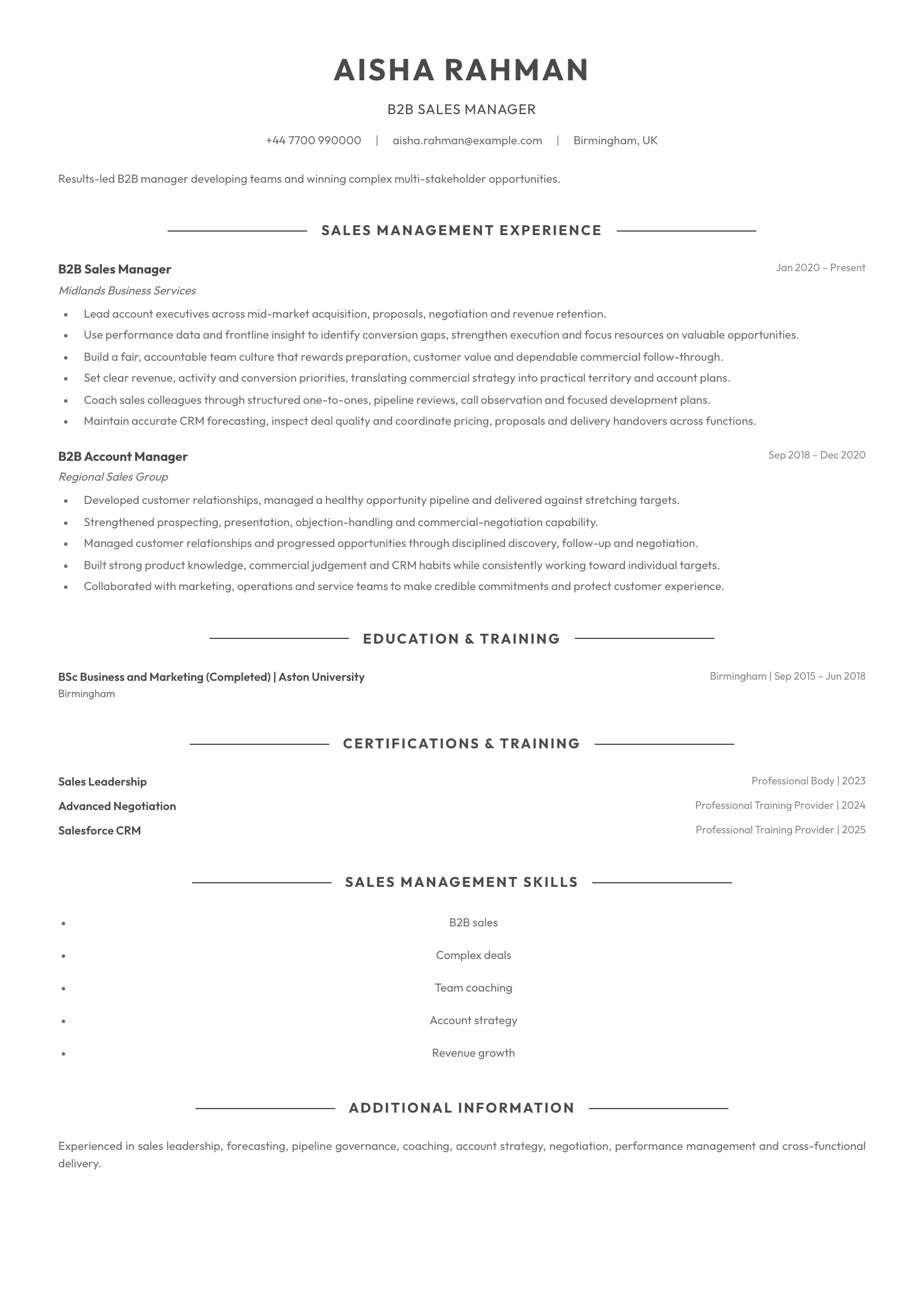 B2B Sales Manager CV template