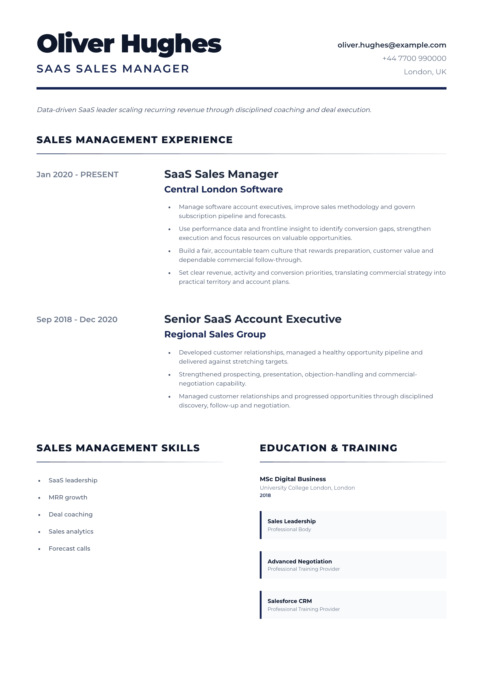 SaaS Sales Manager CV template