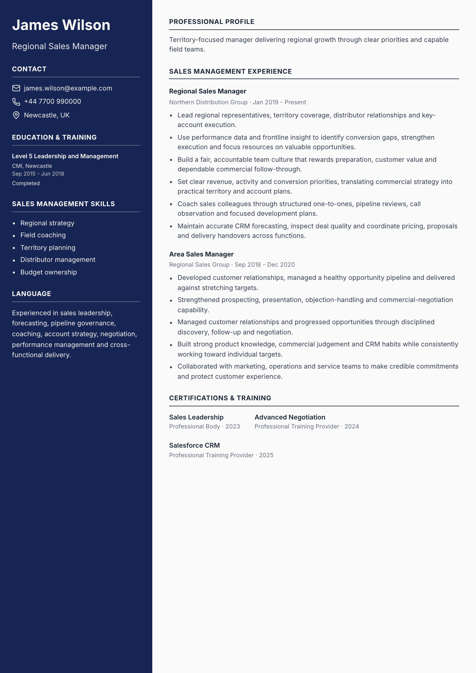 Regional Sales Manager CV template