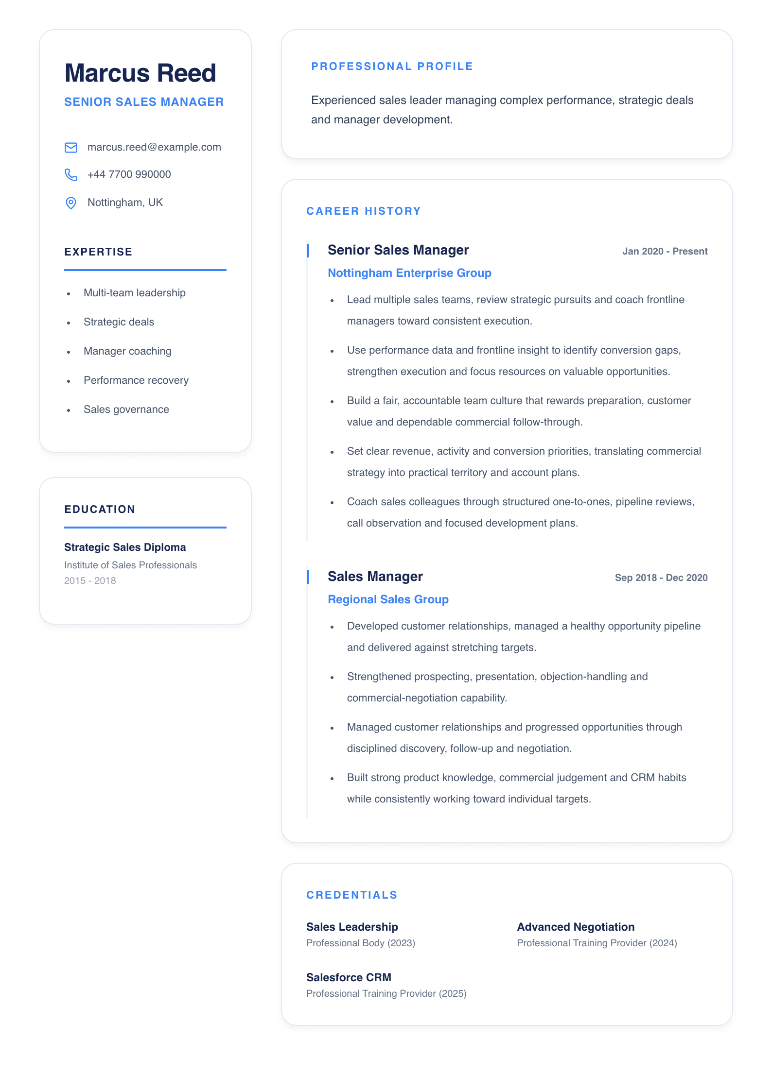Senior Sales Manager CV template