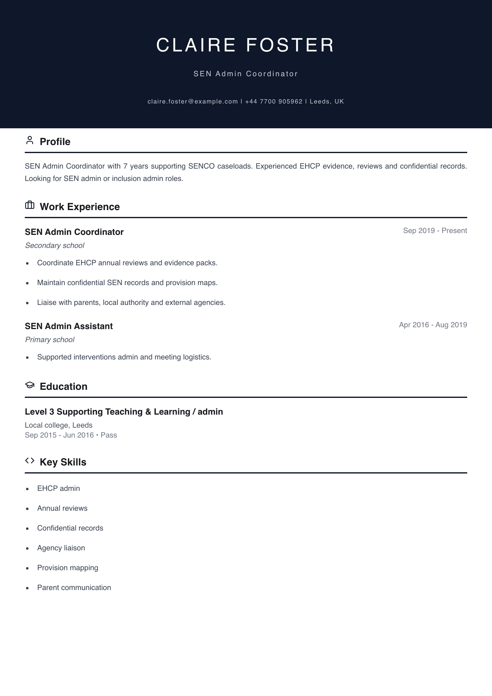 sen admin coordinator cv template