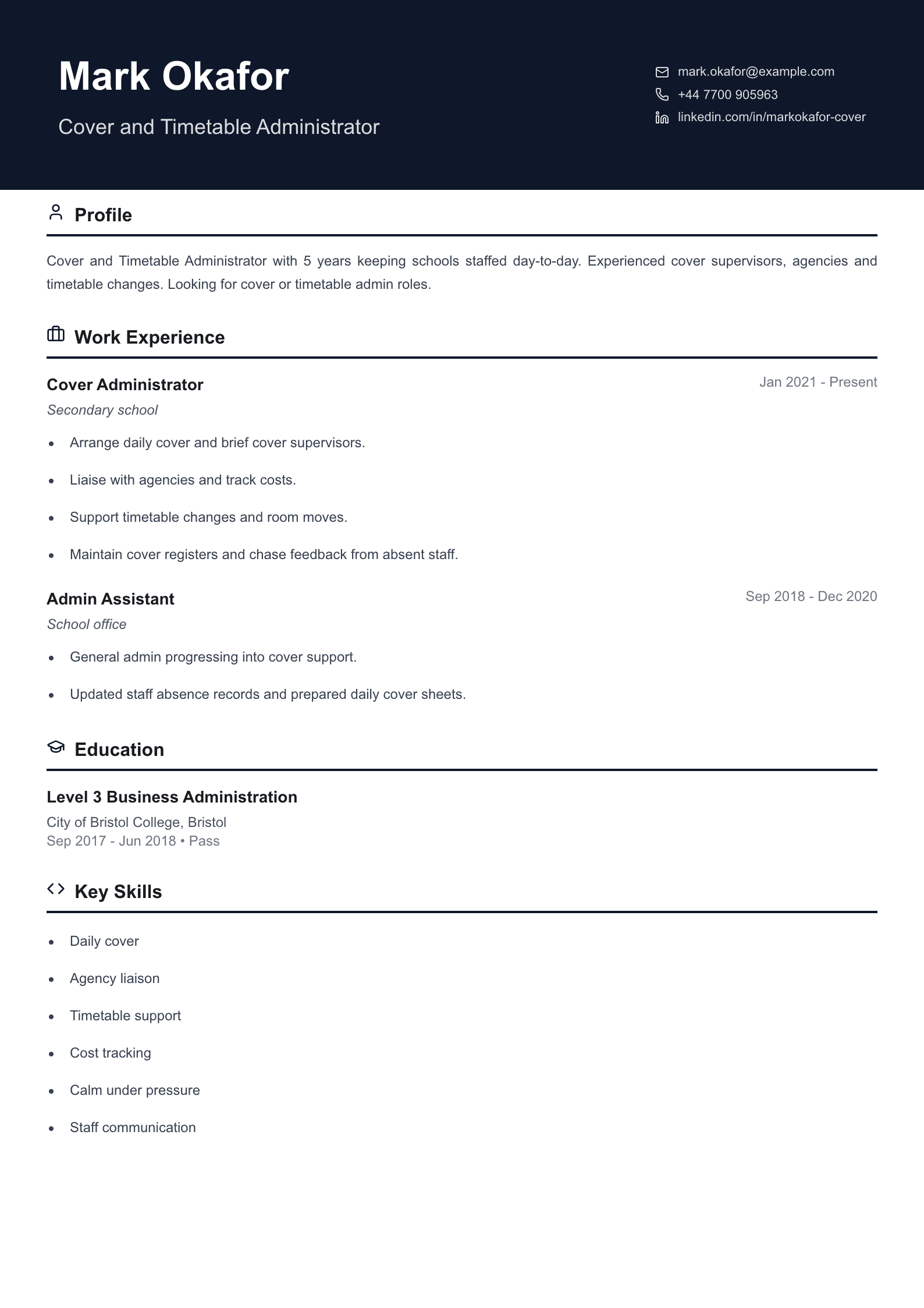 cover administrator cv template