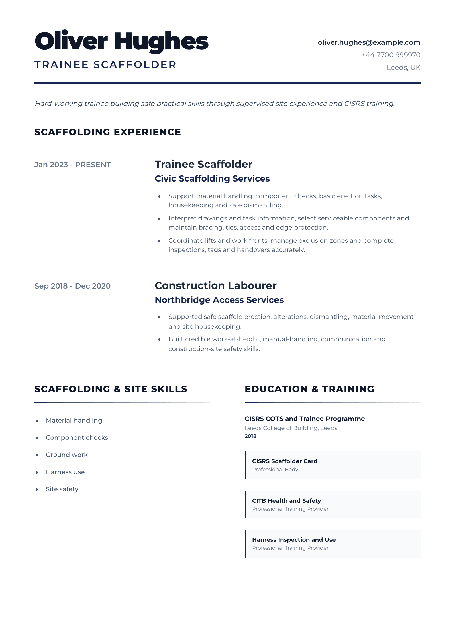 Trainee Scaffolder CV template