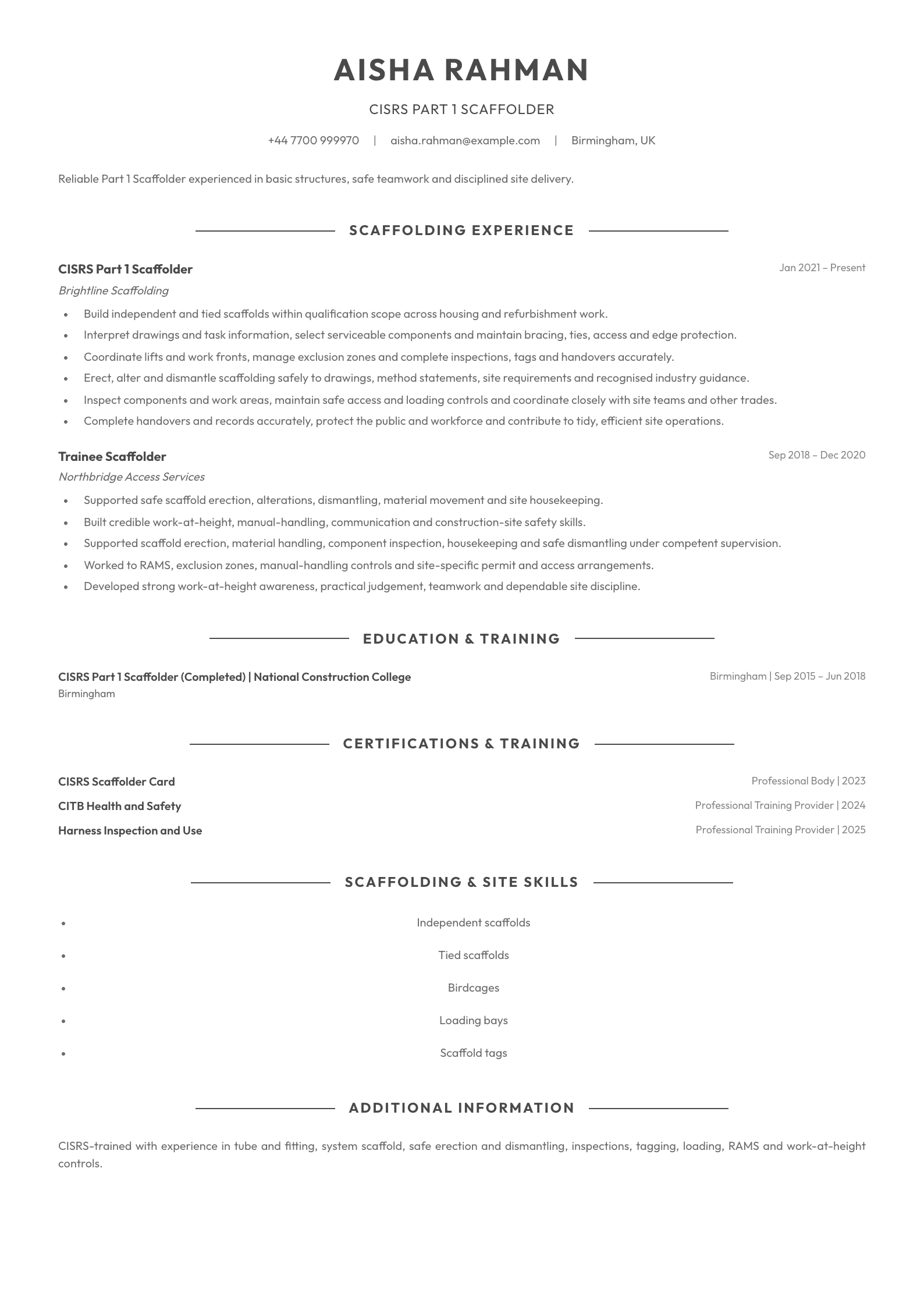 CISRS Part 1 Scaffolder CV template