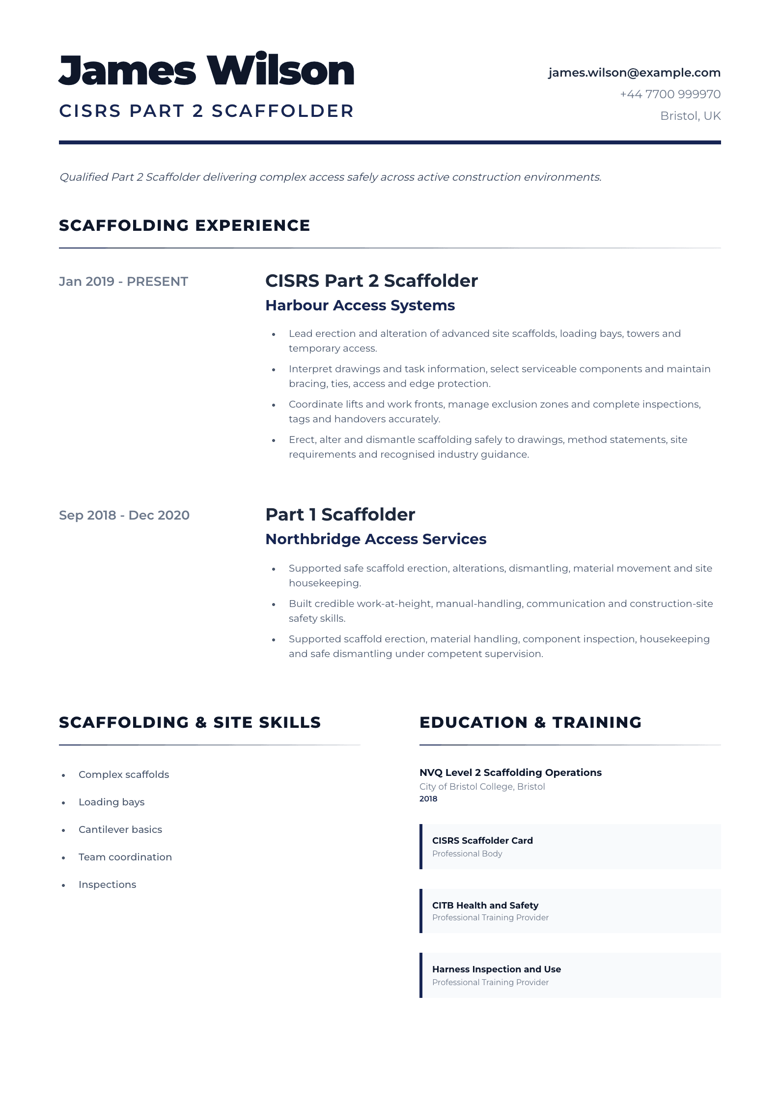 CISRS Part 2 Scaffolder CV template