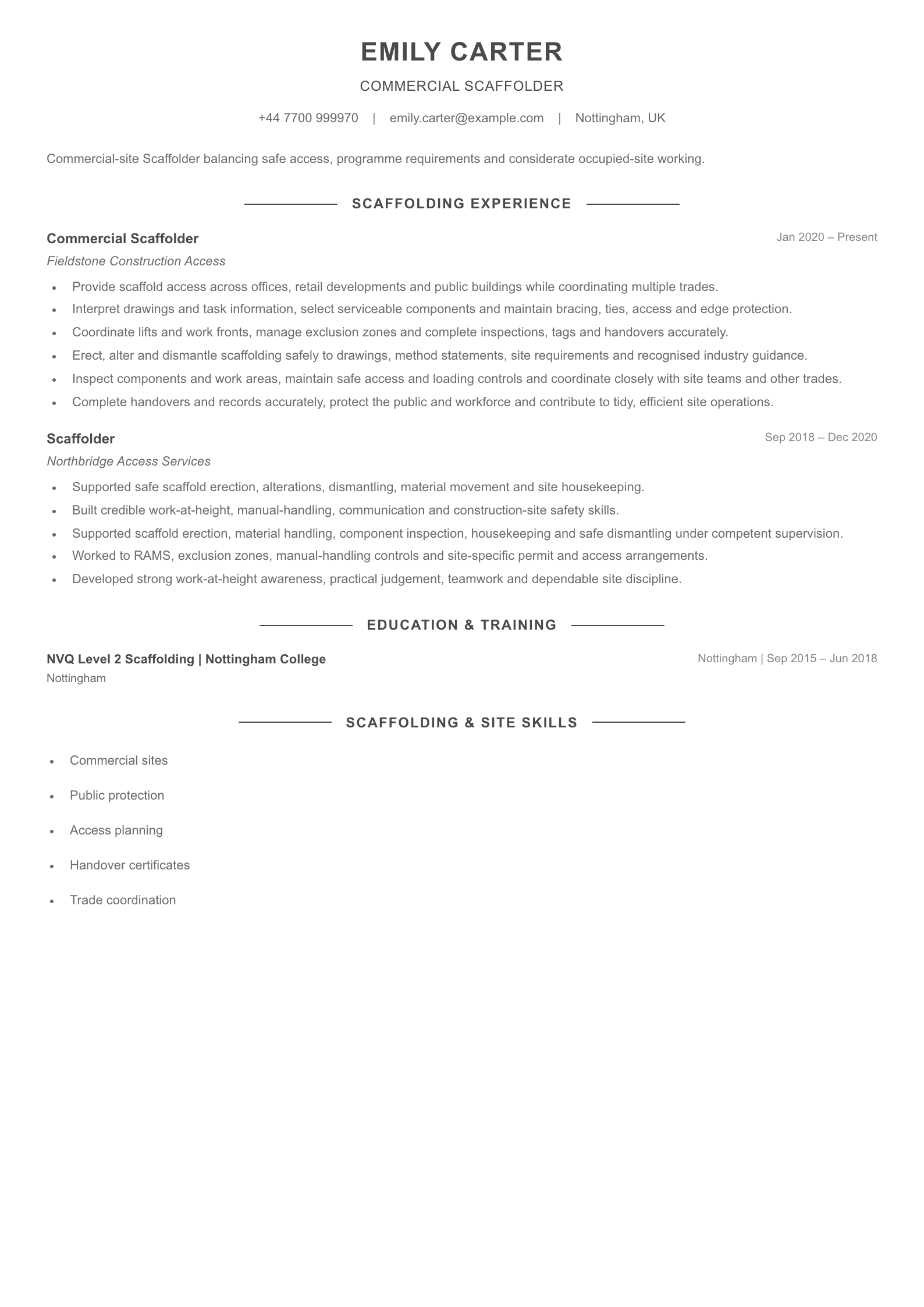 Commercial Scaffolder CV template
