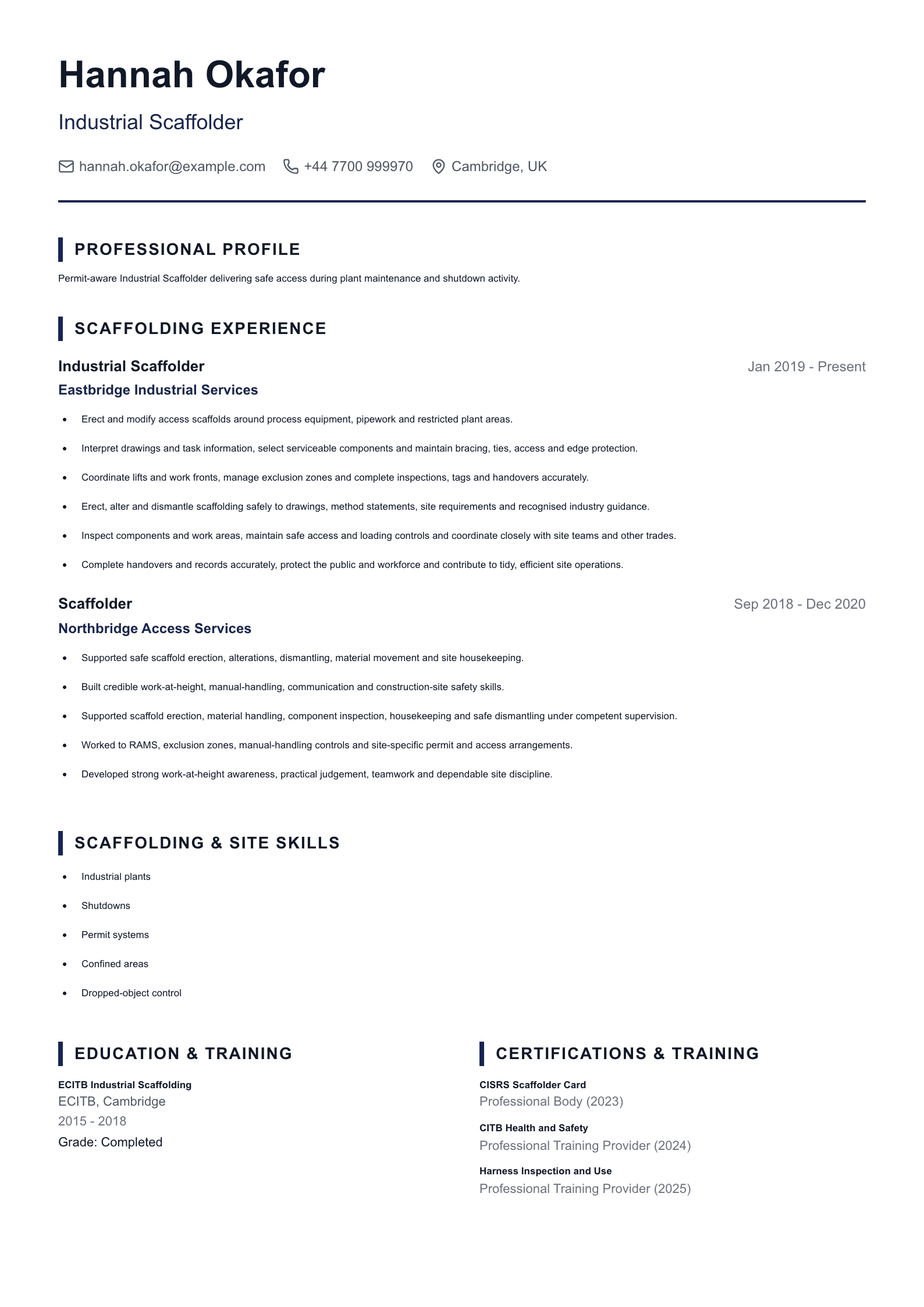 Industrial Scaffolder CV template