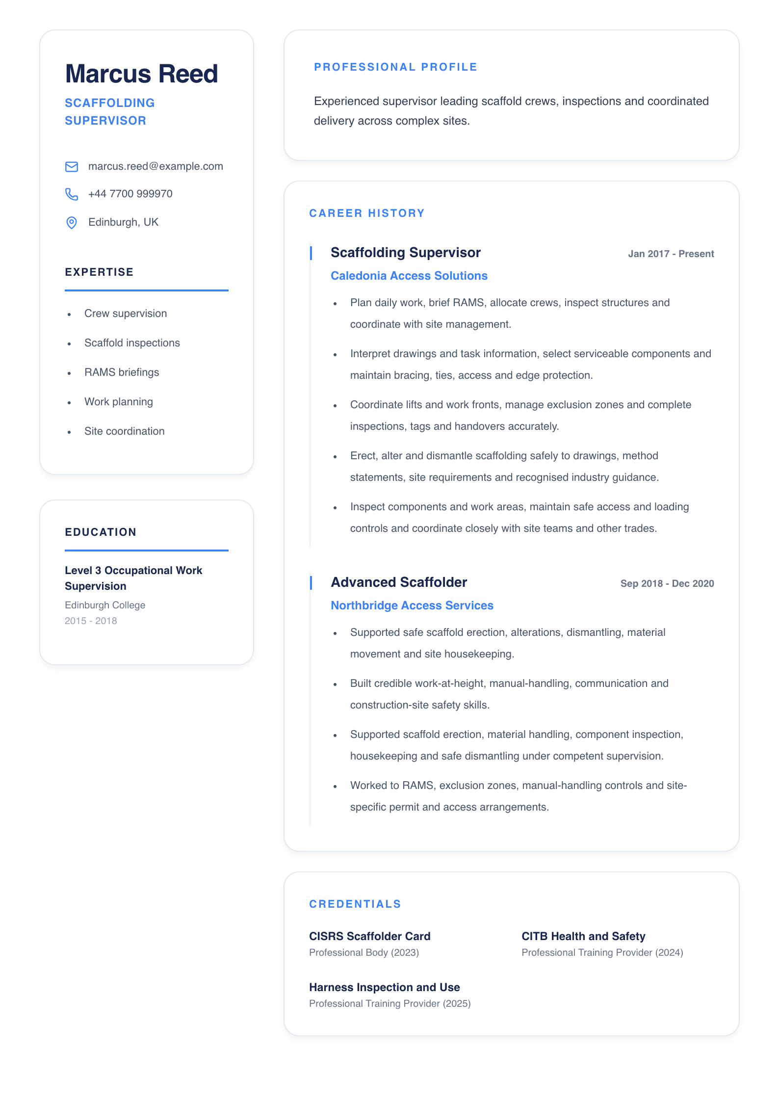 Scaffolding Supervisor CV template