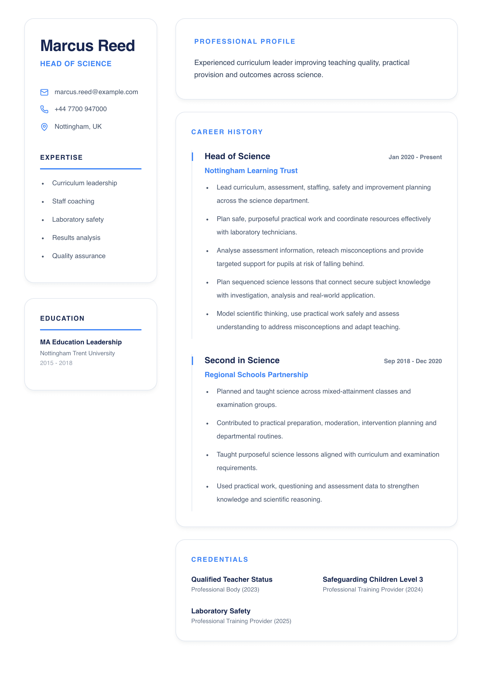 Head of Science CV template
