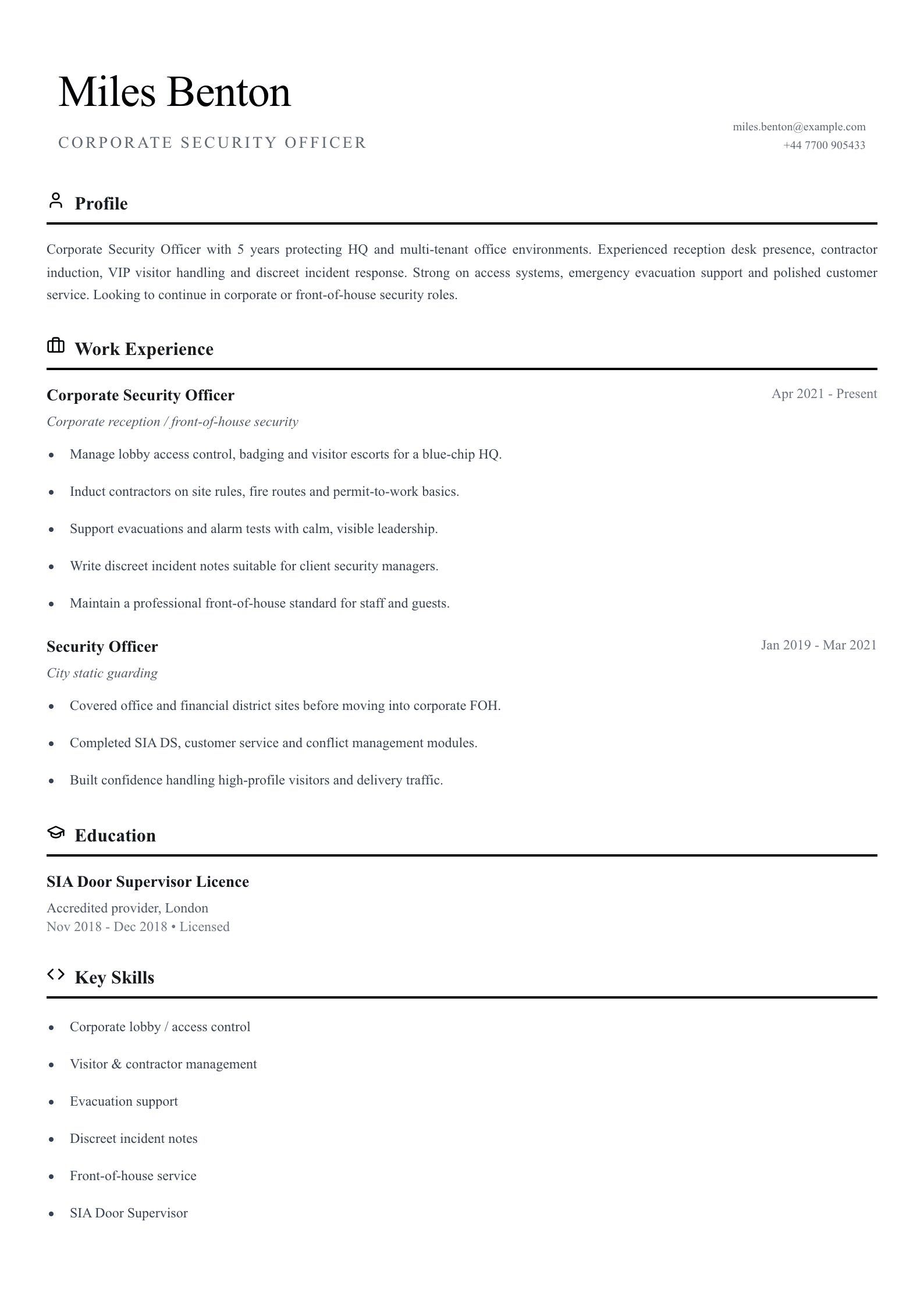corporate security officer cv template