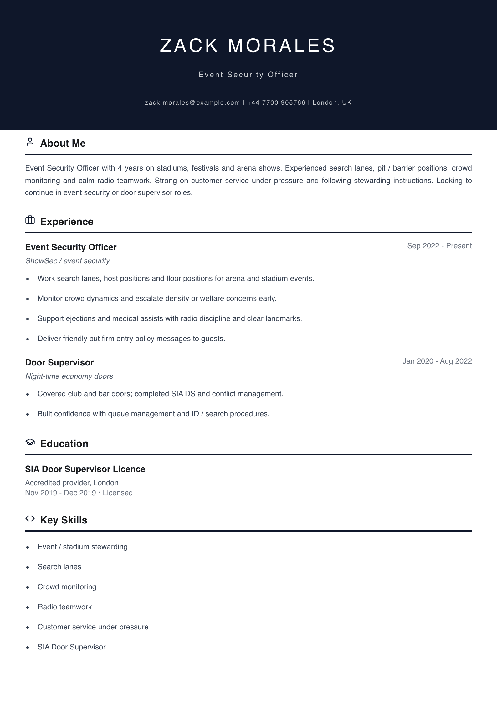 event security officer cv template