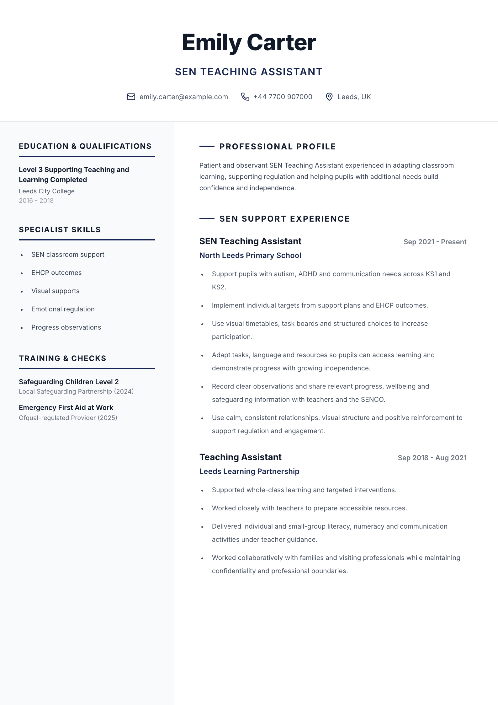 SEN teaching assistant CV