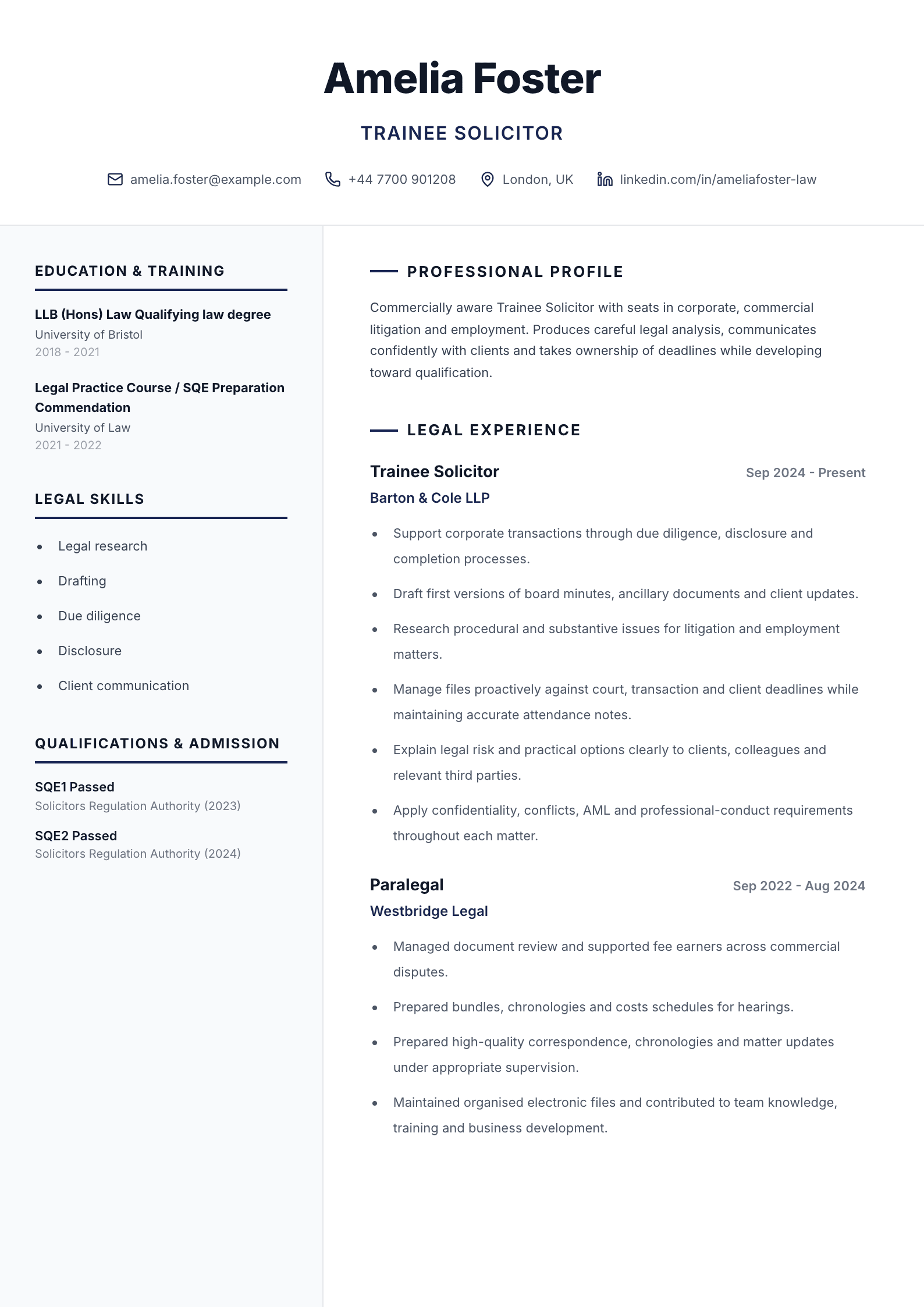 Trainee solicitor CV