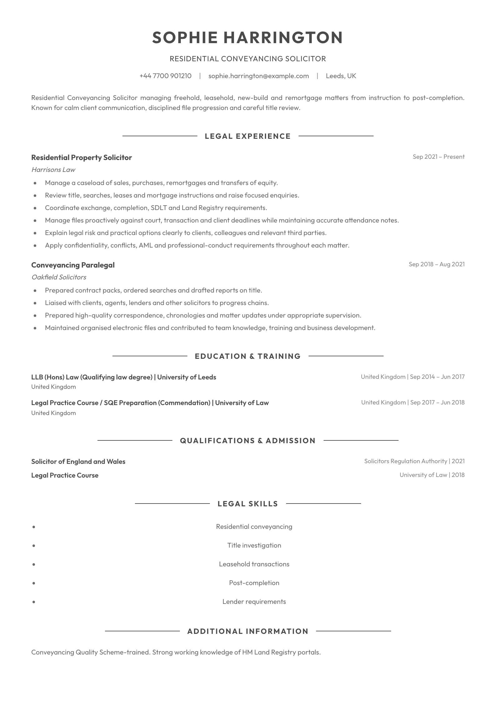 Conveyancing Solicitor CV template
