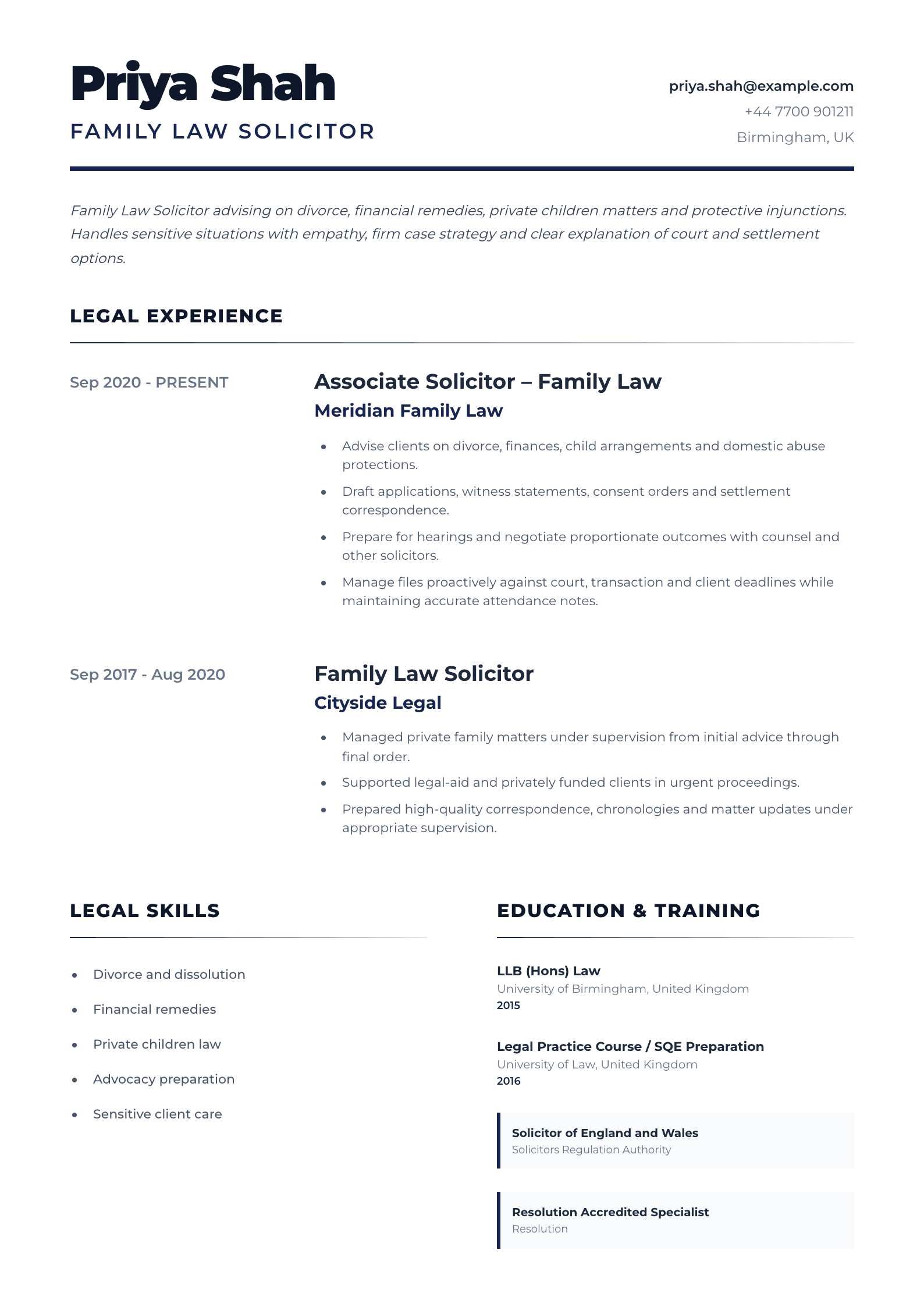 Family solicitor CV