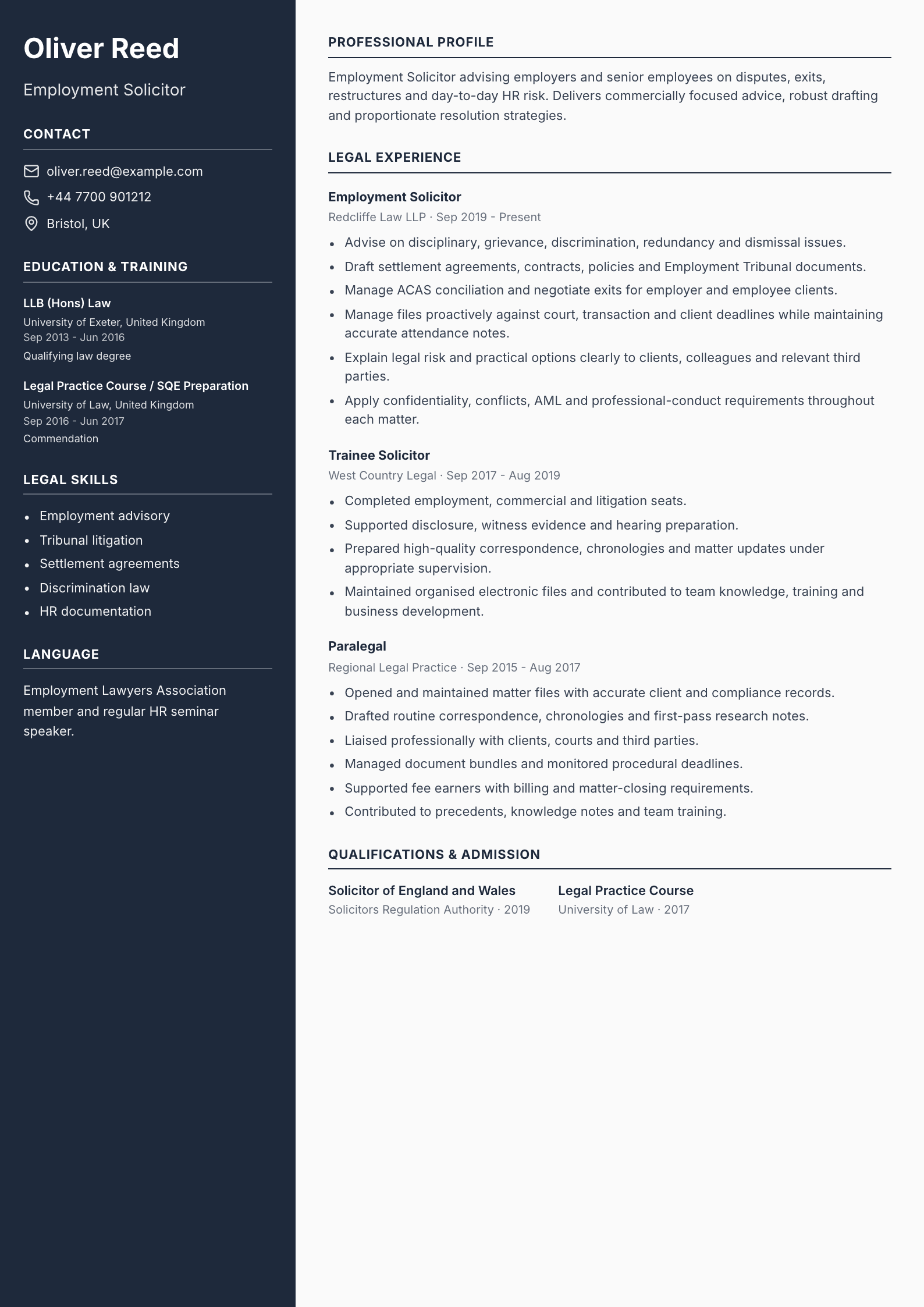 Employment Solicitor CV template