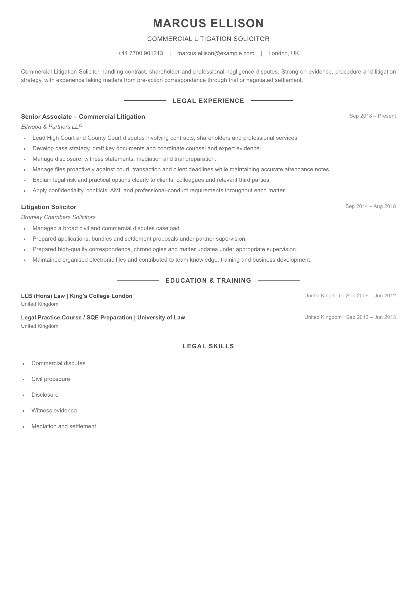 Litigation solicitor CV