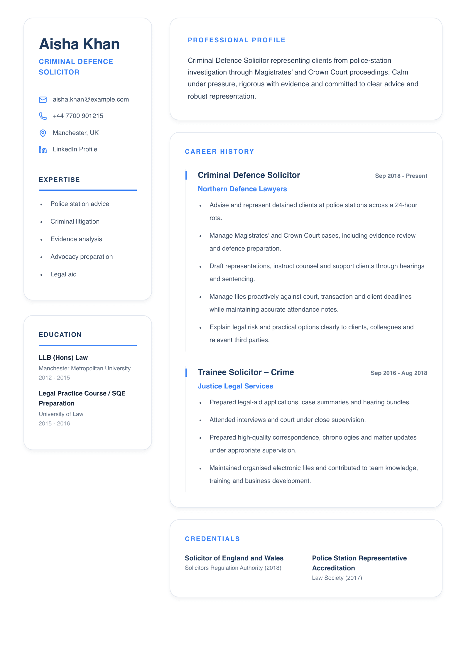 Criminal Defence Solicitor CV template